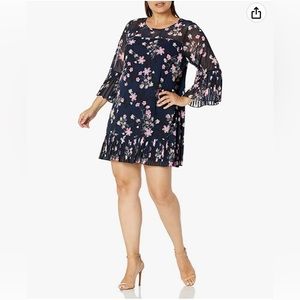 Eliza J Bell Sleeve Floral Dress Navy